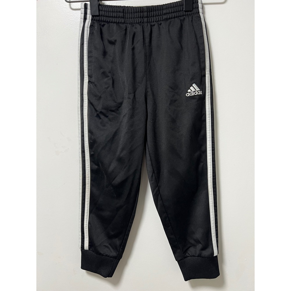 Adidas Kids Black White 3 Stripe Tricot Track Pants Joggers 4T AG6337